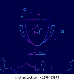 Trophy Cup Vector Line Icon. Winner's Cup Gradient Symbol, Pictogram, Sign. Dark Blue Background. Light Abstract Geometric Background. Related Bottom Border