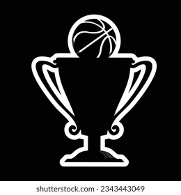 Trophy cup vector silhouette icon isolated on black background. Simple winner symbol.