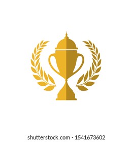 Trophy cup vector winner logo design icon in flat style