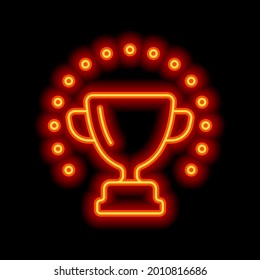 Copa de Trofeo, premio campeón. Estilo neón naranja sobre fondo negro. Icono lineal claro con trazo editable