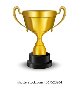Trophy cup. Winner gold cup. Realistic vector illustration isolated on white background
