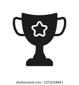Trophy Cup for Winner Successful in Contest Silhouette Icon. Goblet Glyph Pictogram. Award in Sport Championship Solid Sign. Leadership, Champion's Prize Symbol. Isolated Vector Illustration.