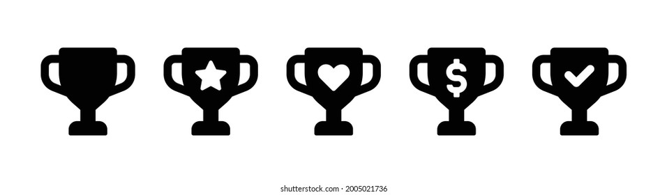 Copa trofeo, copa ganadora, juego de ícono vectorial de copa de victoria. Símbolo de recompensa.
