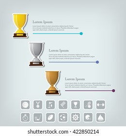 Trophy Cups and award concept. Champions or winners cups icons. Sport Infographic with icons. Vector illustration.