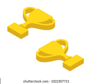 Trophy Cups Awards Icon Set Isometric View Symbol of Success Sport Competition. Vector illustration of Golden Cup Award
