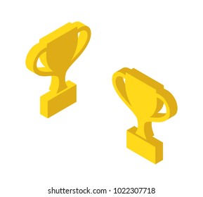 Trophy Cups Awards Icon Set Isometric View Symbol of Success Sport Competition. Vector illustration of Golden Cup Award