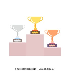 Trophy cups. collection of prizes for winners gold bronze and silver awards