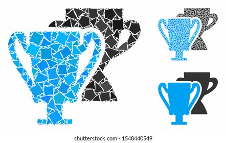 Trophy cups composition of tremulant pieces in different sizes and color tones, based on trophy cups icon. Vector trembly pieces are combined into collage.