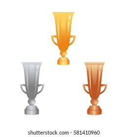 Trophy cups in gold, silver and bronze icons for web and mobile design