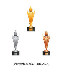 Trophy cups in gold, silver and bronze icons for web and mobile design