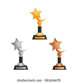 Trophy cups in gold, silver and bronze icons for web and mobile design