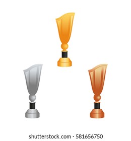 Trophy cups in gold, silver and bronze icons for web and mobile design
