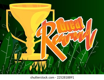 Trofeo con texto de Gran Recompensa. Galardón, ilustración vectorial de fondo ganador.