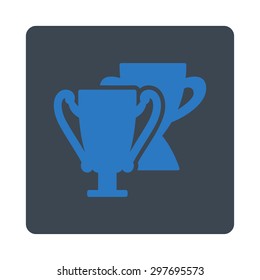 Trophy cups icon from Award Buttons OverColor Set. Icon style is smooth blue colors, flat rounded square button, white background.