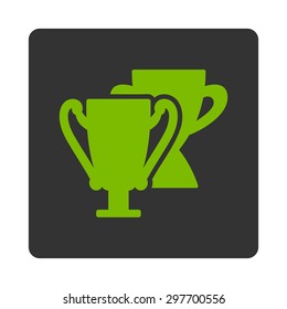 Trophy cups icon from Award Buttons OverColor Set. Icon style is eco green and gray colors, flat rounded square button, white background.