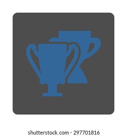 Trophy cups icon from Award Buttons OverColor Set. Icon style is cobalt and gray colors, flat rounded square button, white background.