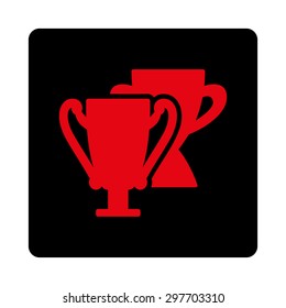 Trophy cups icon from Award Buttons OverColor Set. Icon style is intensive red and black colors, flat rounded square button, white background.