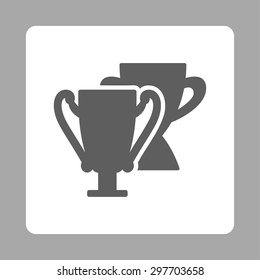Trophy cups icon from Award Buttons OverColor Set. Icon style is dark gray and white colors, flat rounded square button, silver background.