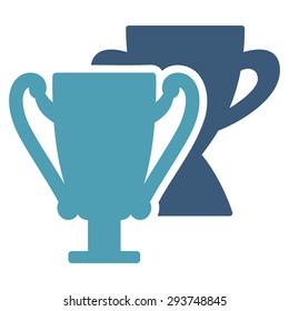 Trophy cups icon from Competition & Success Bicolor Icon Set. Vector style: flat bicolor symbols, cyan and blue colors, rounded angles, white background.