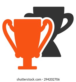 Trophy cups icon from Competition & Success Bicolor Icon Set. Vector style: flat bicolor symbols, orange and gray colors, rounded angles, white background.