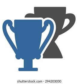 Trophy cups icon from Competition & Success Bicolor Icon Set. Vector style: flat bicolor symbols, cobalt and gray colors, rounded angles, white background.