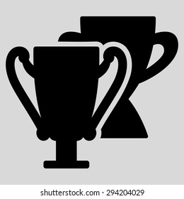Trophy cups icon from Competition & Success Bicolor Icon Set. Vector style: flat symbols, black color, rounded angles, light gray background.