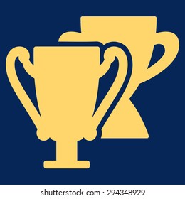 Trophy cups icon from Competition & Success Bicolor Icon Set. Vector style: flat symbols, yellow color, rounded angles, blue background.