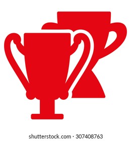 Trophy cups icon. Vector style is flat symbols, red color, rounded angles, white background.