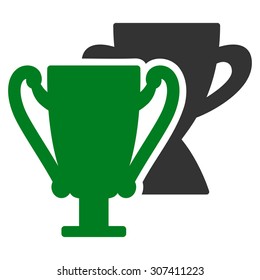 Trophy cups icon. Vector style is flat bicolor symbols, green and gray colors, rounded angles, white background.