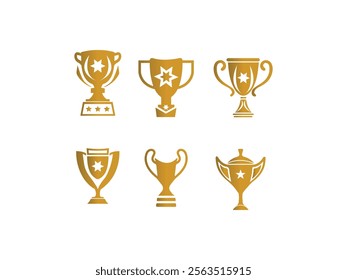 Trophy cups icons Set. Winner symbols in Fill Styles. Champion's cups. First place cups. and bronze trophy  icon collection.