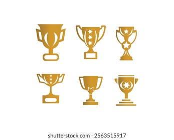 Trophy cups icons Set. Winner symbols in Fill Styles. Champion's cups. First place cups. and bronze trophy  icon collection.