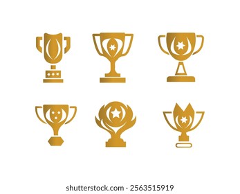 Trophy cups icons Set. Winner symbols in Fill Styles. Champion's cups. First place cups. and bronze trophy  icon collection.