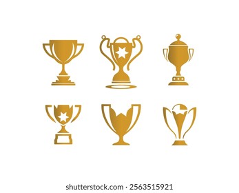 Trophy cups icons Set. Winner symbols in Fill Styles. Champion's cups. First place cups. and bronze trophy  icon collection.