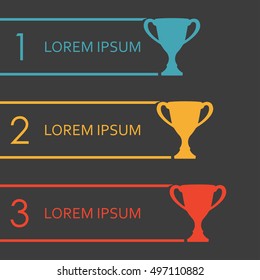 Trophy Cups infographics template. 1, 2, 3 place award. Vector illustration.