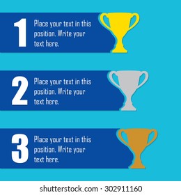 Trophy Cups infographics template. First place award. Sport design elements with space for text. Vector illustration.