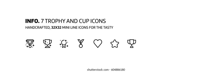 Trophy and cups mini line, illustrations, icons, backgrounds and graphics. The icons pack is black and white, flat, vector, pixel perfect, minimal, suitable for web and print.