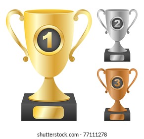 Trophy cups with numbers.Vector illustration (no mesh).