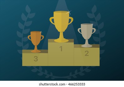 Trophy cups on a pedestal with Laurel wreath. Award icon vector