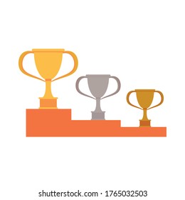trophy cups in podium isolated icon vector illustration design