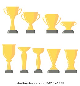 Trophy cups set. Award for the winner. Flat style. Vector.