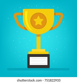 Trophy Cup,Trophy sign, cup icon Vector Flat Icon with star on cyan background