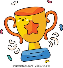 trophy cute sticker icon design 