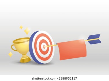 trophy and dartboard with paper on arrow for adding text illustration vector in success concept