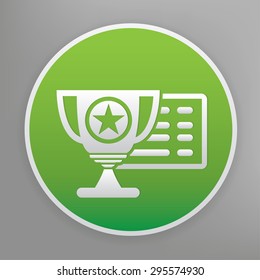 Trophy design icon on green button, clean vector