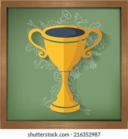 Trophy design on blackboard background,clean vector