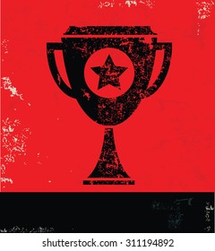 Trophy design on red background, grunge vector