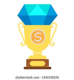 Trophy with diamond icon. Flat design vector illustration.