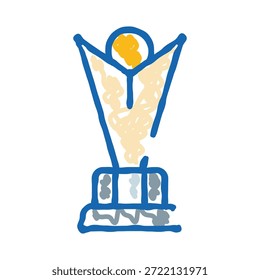 Dibujo de trofeo que muestra una figura abstracta sosteniendo los brazos en alto en la victoria, simbolizando el logro, el éxito, la victoria, el campeonato y el reconocimiento sobre un fondo blanco