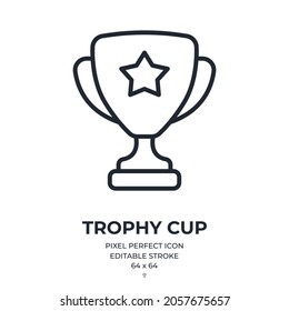 Trophy editable stroke outline icon isolated on white background flat vector illustration. Pixel perfect. 64 x 64.