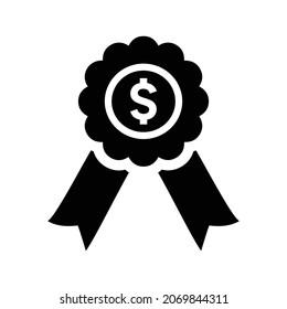Trophy, financial, money award icon. Black vector graphics.